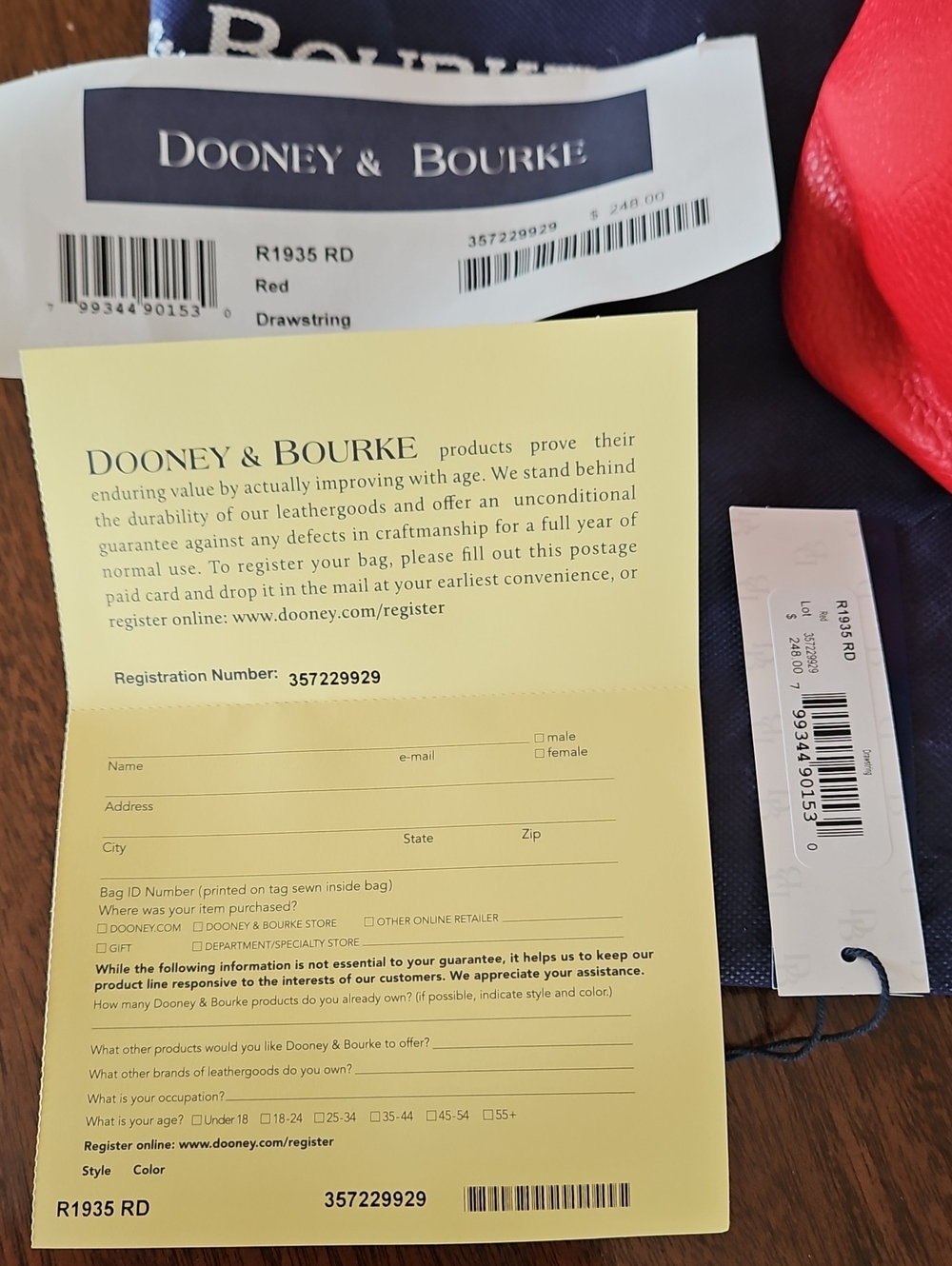Dooney & Bourke Red Pebble Leather Drawstring Shoulder Bag - Picture 10 of 16